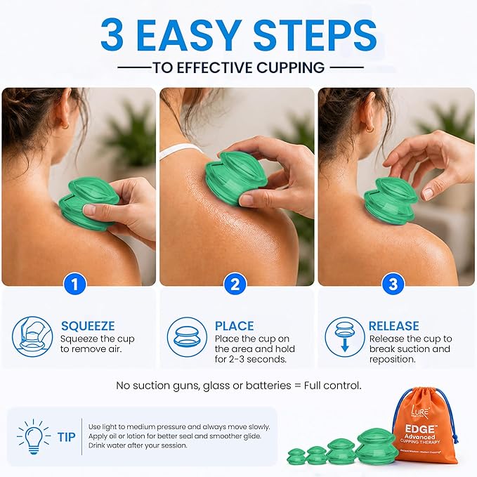 Silicone Cupping Therapy Set Professional Massage Cupping Cups for Cupping Therapy 4 Cup Kit for Massage, Myofascial Release, Cellulite Reduction (Lure Green)