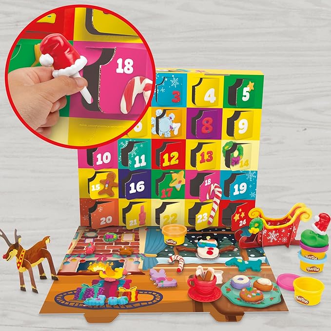 Play-Doh Holiday Advent Calendar for Kids 3 and Up, 24 Day Countdown, Multiple Surprise Gifts Behind Each Door, Arts & Crafts