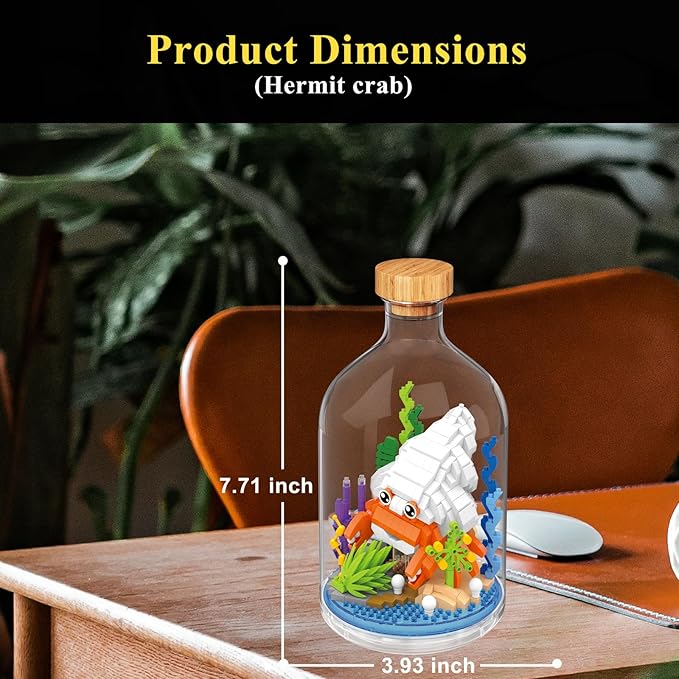 Creative Fish Toy Building Set,Adult Mini Animal Friend Set,Party Favors Gift for Kids,Animal Lover Office Home Decor Building Block,New Year Easter Birthday Gift for Boys Girls(Hermit Crab)