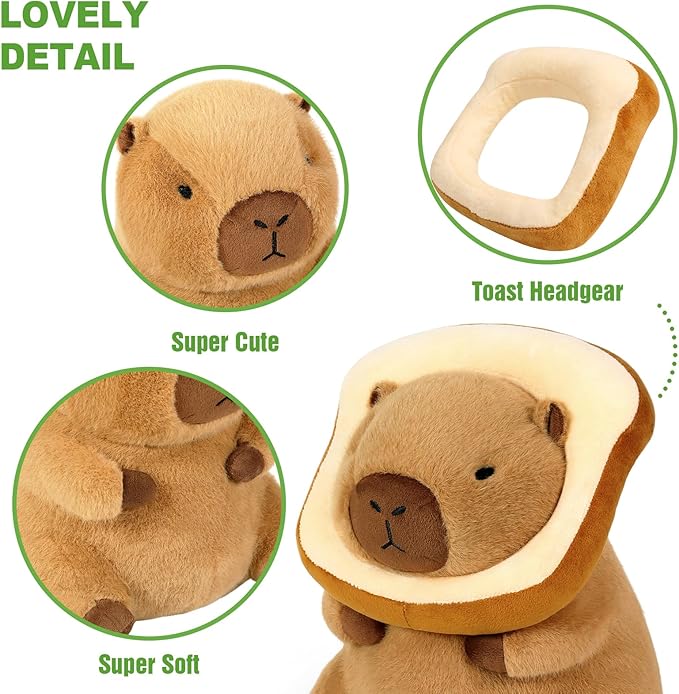 Ditucu Cute Capybara Plush Pillow with Wearable Toast Headgear Stuffed Animal Bread Capibara Plushies Toys Gifts for Kids Brown 13.7 inch