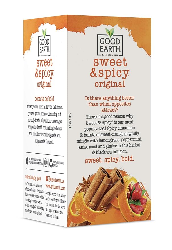 Good Earth Herbal & Black Tea, Sweet & Spicy, 18 Count Tea Bags (Pack of 12) (Packaging May Vary)
