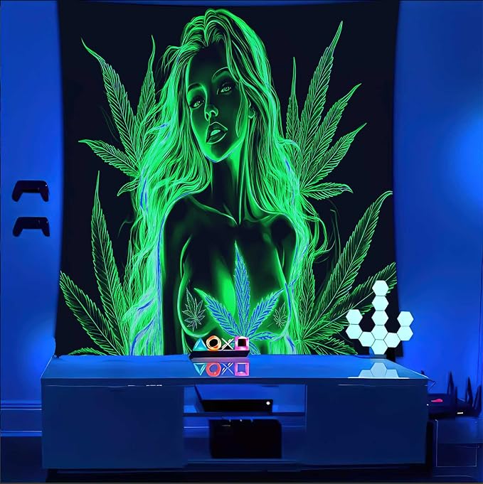 Bcsewcg Blacklight Tapestry Wall Hanging - Glow in the Dark Art for Adults' Bedroom or Dorm Decor