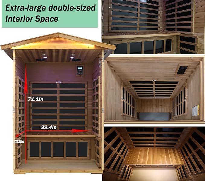 LTCCDSS Ultra-Low EMF Red Cedar Sauna 2-Person, Outdoor Far Infrared Sauna for Home, EMF 0.1-1mG, 6 Carbon Crystal Heaters, Bluetooth & Chromotherapy (57.8 * 40.5 * 81.1 in)