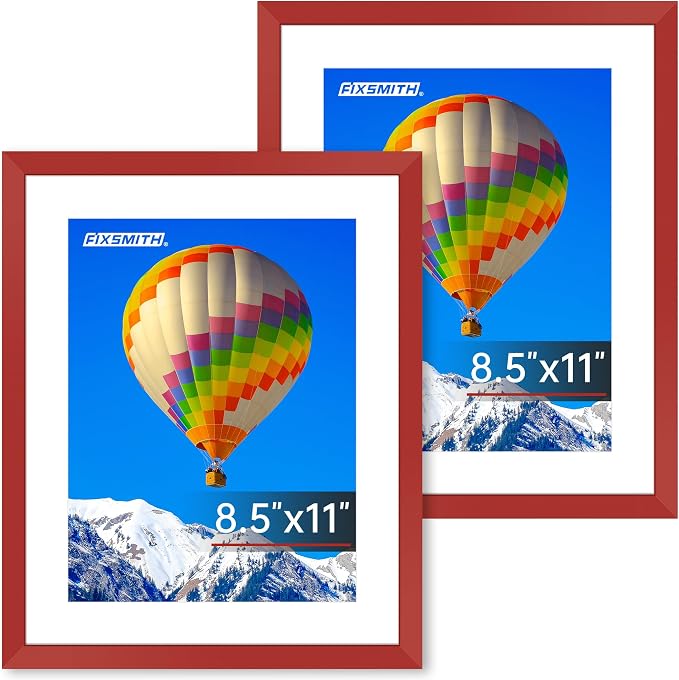 FIXSMITH 8.5x11 Picture Frame Set of 2, Red Photo Frame with HD Plexiglass, Display Pictures 6x8 with Mat or 8.5x11 Without Mat, Black Picture Frames Collage Wall Decor, Gallery Wall Frame