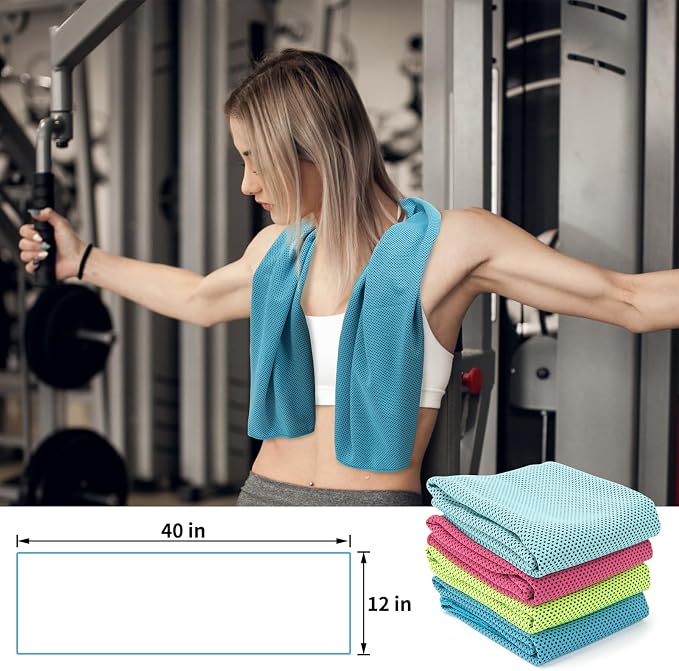 YESLIFE 4 Pack Cooling Towels (40"x12"), Gym Sweat Towels, Cooling Neck Wraps, Soft Breathable Microfiber Towels for Yoga, Running, Sport, Workout, Camping & More (Multicolor)
