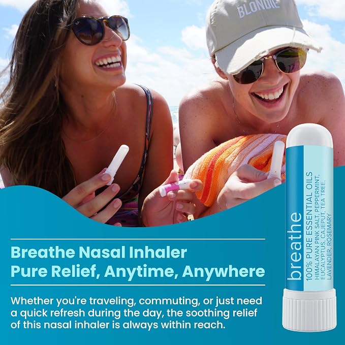 MOXE Breathe | Himalayan Salt Inhaler | Help Clear Congestion, Boost Focus and Improve Breathing | Natural Aromatherapy | Peppermint, Lavender and Tee Tree Essential Oil (6 Pack)