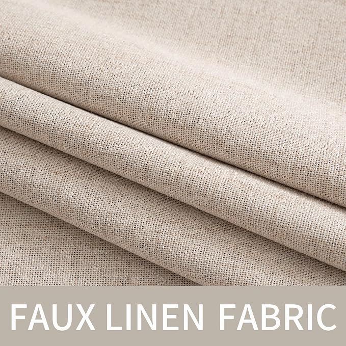 MIULEE 100% Blackout Linen Textured Curtains for Bedroom Solid Thermal Insulated Natural Beige Grommet Room Darkening Curtains & Drapes Luxury Decor for Living Room 52 x 96 Inch (2 Panels)