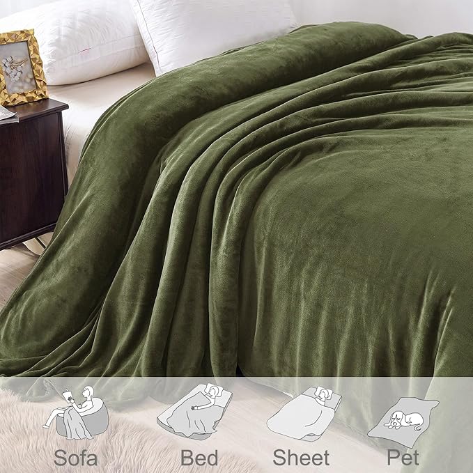 Exclusivo Mezcla Soft Fleece Throw Blanket for Couch, Olive Green | 50x60 Inches, Double-Sided Brushed Flannel, Lightweight Plush Cozy Blanket for Home Decor, All Season, Machine Washable