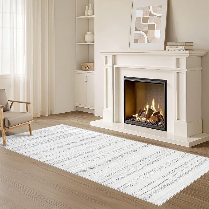 Nakagishi Boho 2x6 Runner Rug Machine Washable Rugs Non Slip Gray | Soft Underfoot, Stain Resistant, Carpet for Bedroom/Kitchen/Entryway/Hallway, Bathroom Pet & Kid Friendly Moroccan Farmhouse
