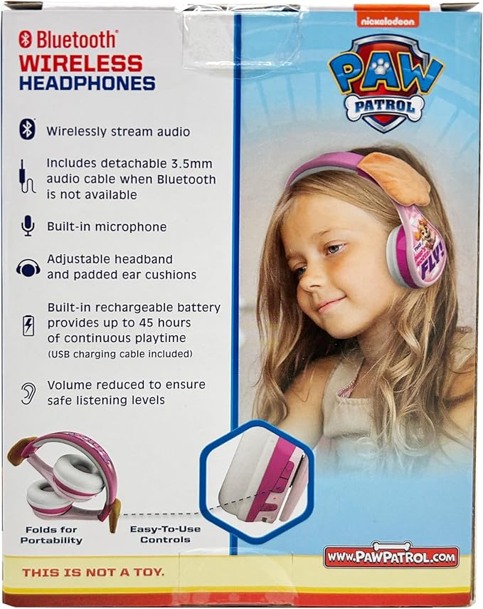 eKids Paw Patrol Skye Liberty Bluetooth Headphones for Kids, Wireless Headphones with Microphone Includes Aux Cord, Earphones for School, Home, or Travel (Paw Patrol Skye Liberty)