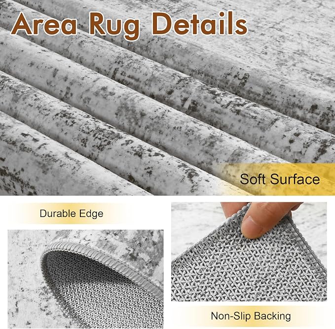 4x6 Ft Area Rugs for Living Room, Soft Non-Slip Washable Rugs Modern Abstract Pattern Carpet for Bedroom Indoor Floor Nursery Home Decor (Grey)