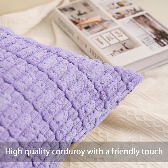 Aegero Pack of 2 Corduroy Decorative Throw Pillow Covers 18x18 Inch, Purple | Fall Soft Striped Pillow Covers Modern Farmhouse Home Decor Christmas Throw Pillow Covers for Sofa Living Room Couch Bed