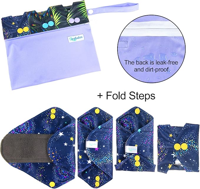 Leekalos Reusable Bamboo Cloth Pads - Light Incontinence Pads - Pack of 6, 1 Mini Wet Bag