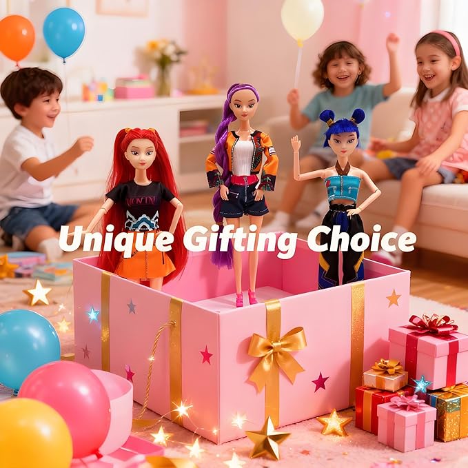 2026 New Singer Fashion Dolls,11.5'' Girl Group Fashion Doll for Kids,Articulated Fashion Doll Set,Great Gift Idea for Girls Fans(A-Purple Hair)
