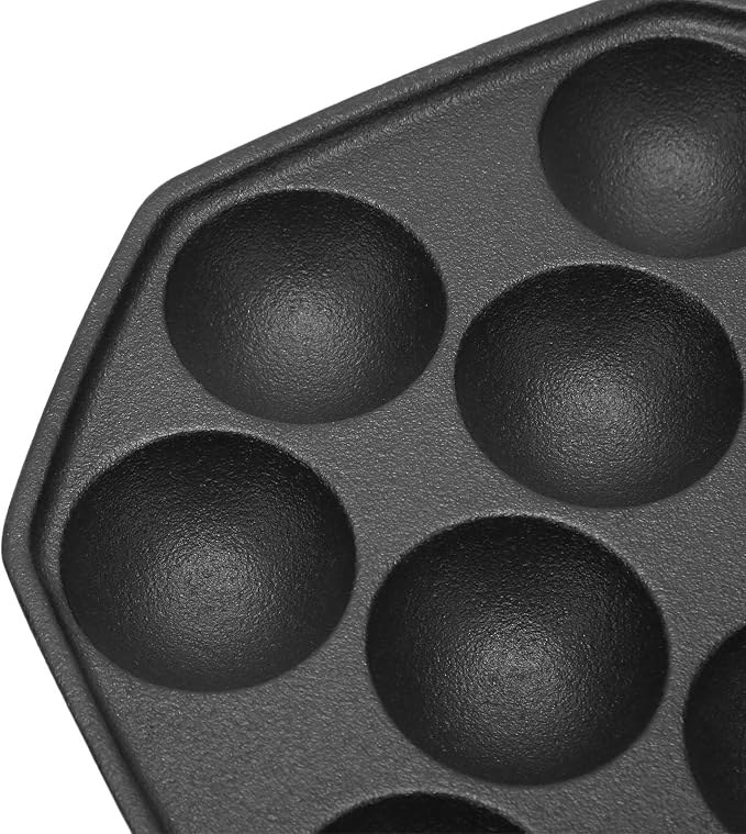 HERCHR 12 Grid Takoyaki Pan, Cast Iron Octopus Meatballs Frying Pan 18cm/7.09in Diameter Non Stick Omelet Breakfast Maker Skillet for Home Cooking