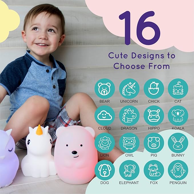 Lumipets Pepper The Puppy Dog Squishy Silicone Night Light for Kids | Cute Night Light with Remote & Touch Control for Baby & Toddler Bedrooms | Color Changing Animal Lamp | Soft Portable Nightlight