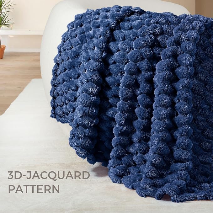 Whale Flotilla Soft Fleece Queen Size Bed Blanket 3D Jacquard, Navy Blue | Lightweight Breathable Coverlet Bedspread for All Seasons, Super Cozy Plush Fluffy Fuzzy Decorative Blanket for Bed, 90"x90"