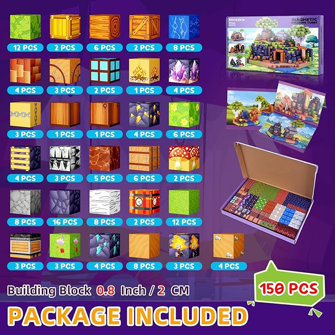 150PCS Magnetic Blocks, Build 3D Magnetic Building Blocks for Kids Ages 4-8, Magnet Blocks STEM Sensory Educational Christmas Birthday Gifts for Boys & Girls Ages 3+ Construction Toys