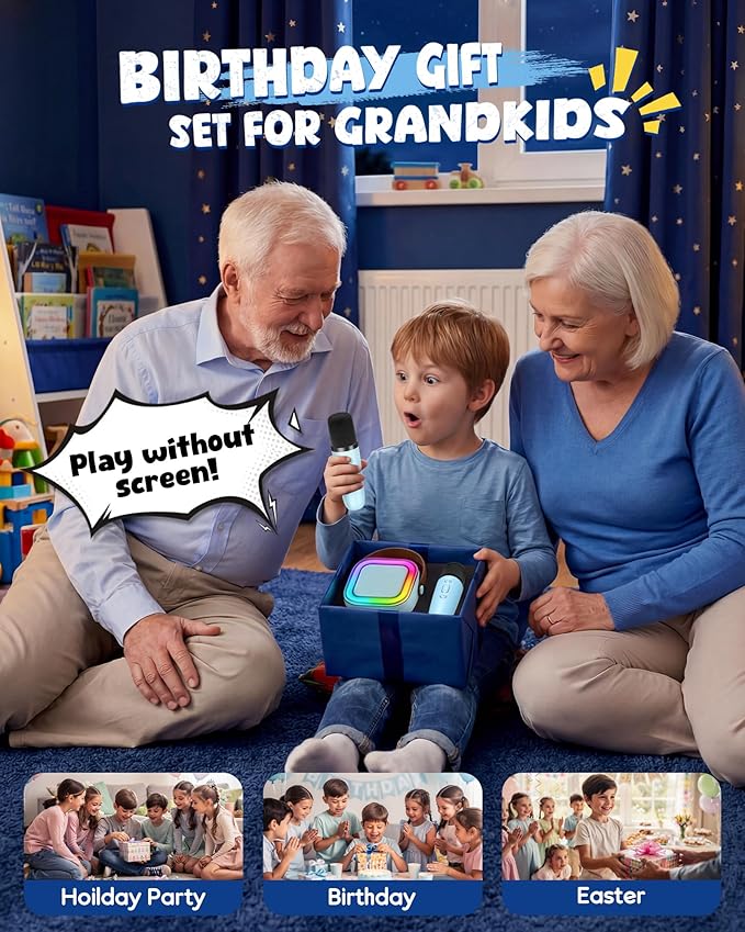 Karaoke Machine for Kids, 2026 TOP Birthday Gifts Toys Ideas for Boys Ages 4, 5, 6, 7, 8, 9, 10, 12+ Years Old, Portable Mini MP3 Player with 2 Wireless Mics for Party