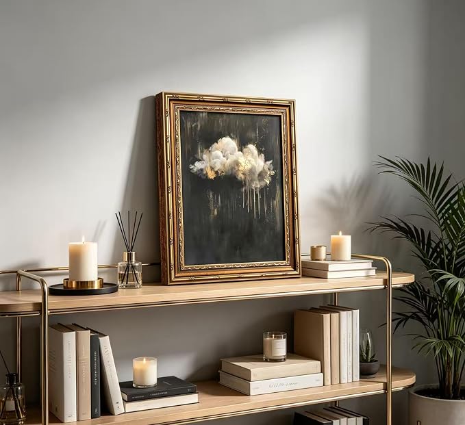 Vintage Gold Framed Cloud Wall Art Abstract Cloud Rain Landscape Canvas Print Dark Moody Cloud Picture Wall Decor Abstract Gothic Sky Landscape Academia Poster Artwork for Living Room Bedroom