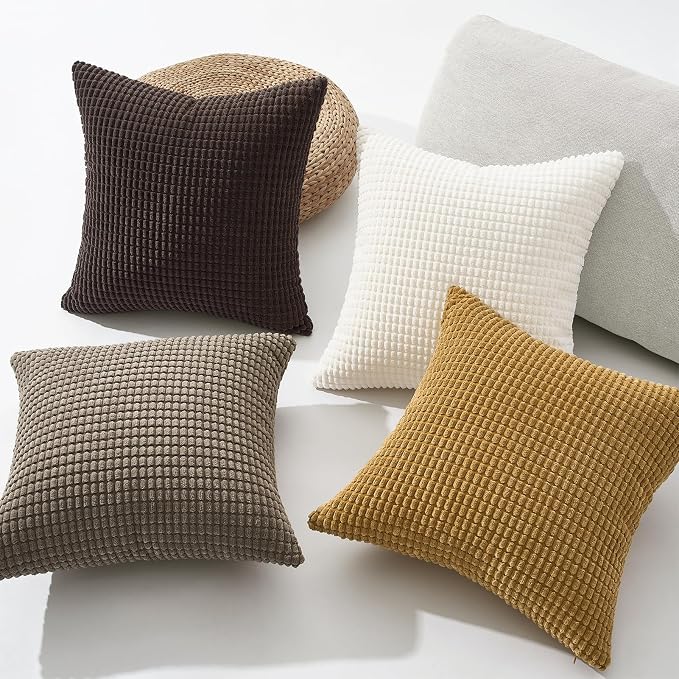 Topfinel 4 Packs Brown Fall Decorative 20x20 Inch Autumn Throw Pillow Covers for Living Room Couch Bed,Rustic Modern Home Decor,Soft Corduroy Large Bulge Accent Square Cushion Case(Rust,Orange)