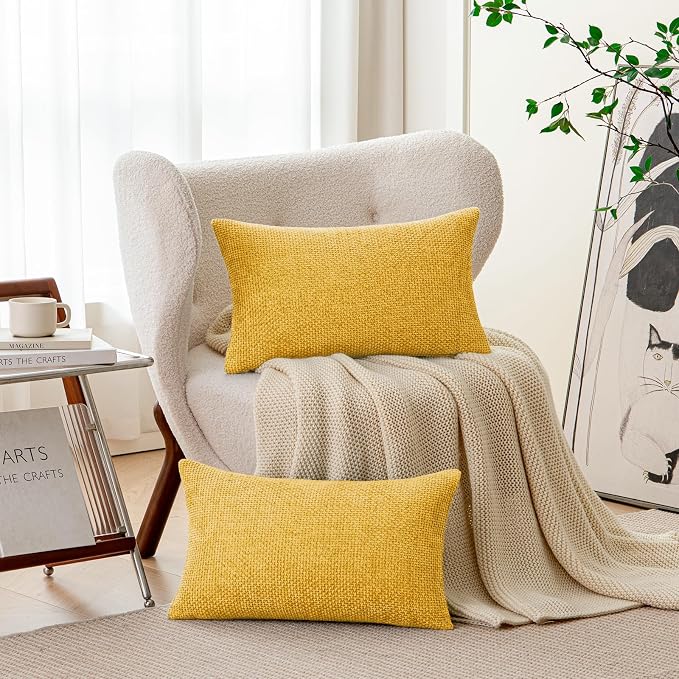a moment Yellow Chenille Throw Pillow Covers 12x20 Inch Pack of 2 Modern Decorative Throw Pillow Covers Farmhouse Cross Covers Home Decor for Sofa Bedroom Living Room