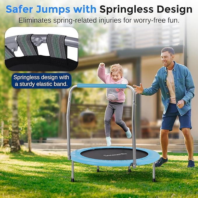 SereneLife 36″ Foldable Mini Trampoline for Kids - Compact Fitness Rebounder with Foam Handle - Safe, Stable Exercise Trampoline with 330lbs Max Load for Indoor/Outdoor Active Play & Exercise