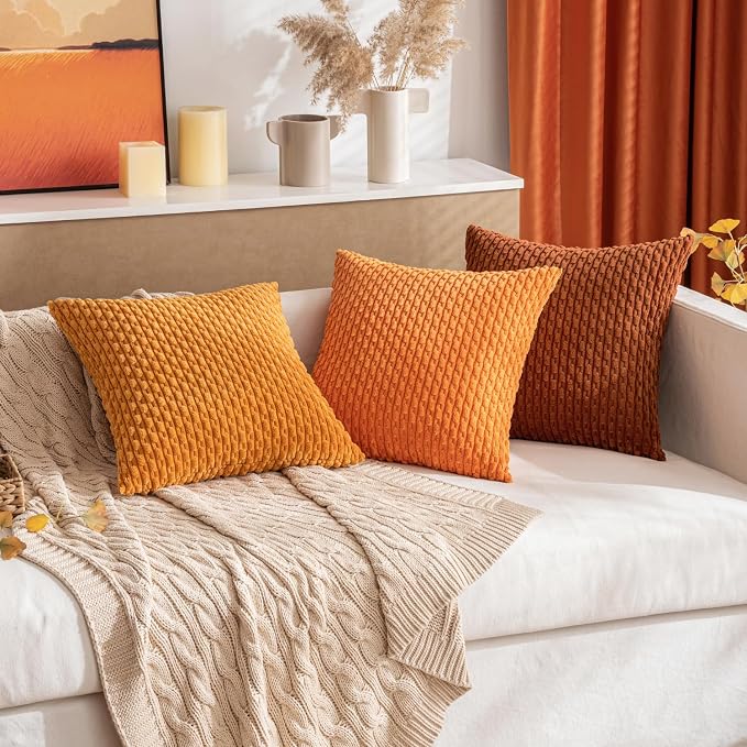 MIULEE Fall Decorative Throw Pillow Covers 20x20 Burnt Textured Corduroy | Terracotta Pack of 2 Striped Pillow Covers Modern Farmhouse Autumn Home Decor for Couch Bed Sofa Living Room