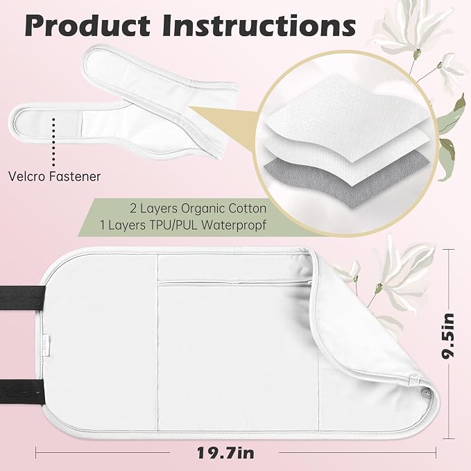 Reusable Castor Oil Pack Wrap for Liver Detox, Castor Oil Wrap for Stomach Less Mess, Elastic Strap Organic Cotton Machine Washable Anti Oil Leak 2pcs, White