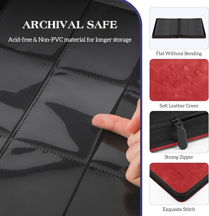 Trading Card Binder, 9 Side Loading Pocket Card Album Hold Up to 540 Cards, Zipper Binder for Cards Collection, TCG Card Holder for Game Card, Sports Card, Yugioh, MTG etc.（Red 9）