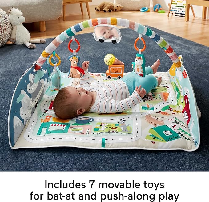 Fisher-Price Baby Playmat Activity City Gym to Jumbo Toddler Vehicle Mat with Music & Lights for Developmental Play Newborns Ages 0+ Months