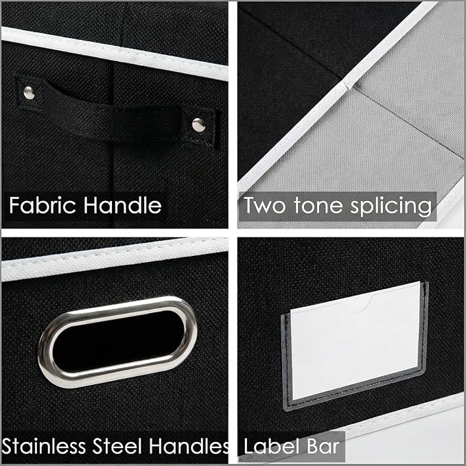 Storage Boxes with Lids [3-Pack] Fabric Collapsible Storage Bins Organizer Containers Baskets Cube with Cover for Home Bedroom Closet Office Nursery Black（23.4X15.9X11.5