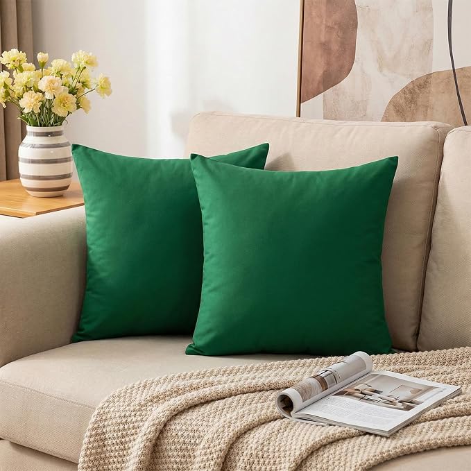 Thmyo 4-Pack 100% Cotton Comfortable Solid Decorative Throw Pillow Case Square Cushion Cover Sublimation Blank Pillow Covers DIY Throw Pillowcase for Sofa Couch(26x26 inch/ 66x66cm,Christmas Green)