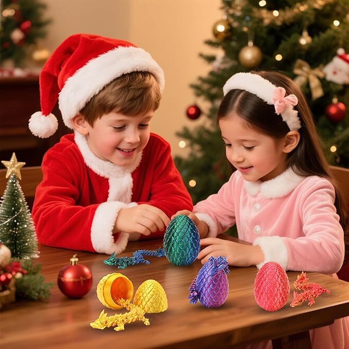 4PCS Mini 3D Printed Dragon Eggs with Dragon Inside, Surprise Stuffed Animals Fidget Toys for Kids, Small Dinosaur Dino Eggs Toys, Christmas Halloween Decorations Gifts for Girls Boys Party Favors