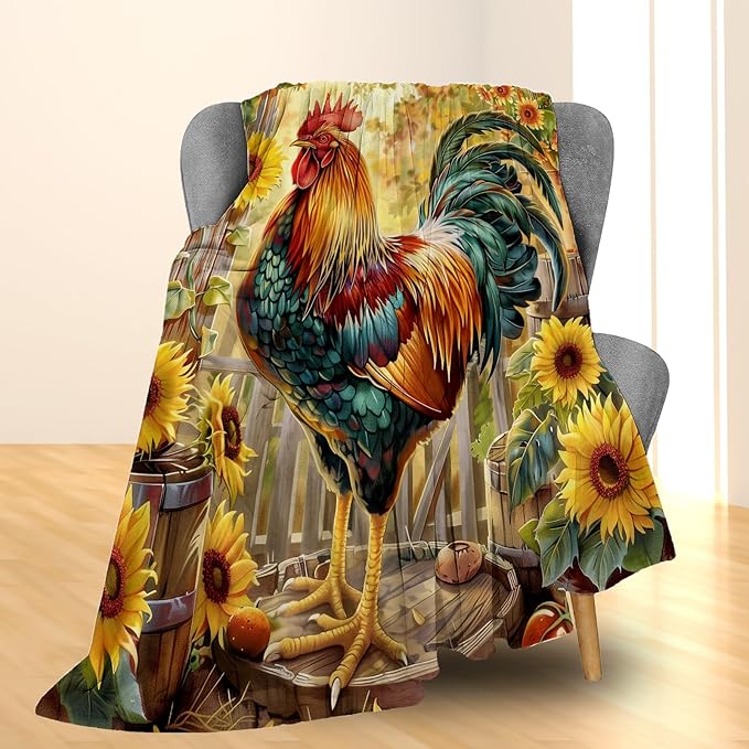 Chicken & Sunflower Blanket, Soft Warm Lightweight Flannel Throw Blanket for Couch, Bed, Travel & Outdoor, Cozy Fuzzy Blankets for Women Boys Girls, Home Decor 80×60 in