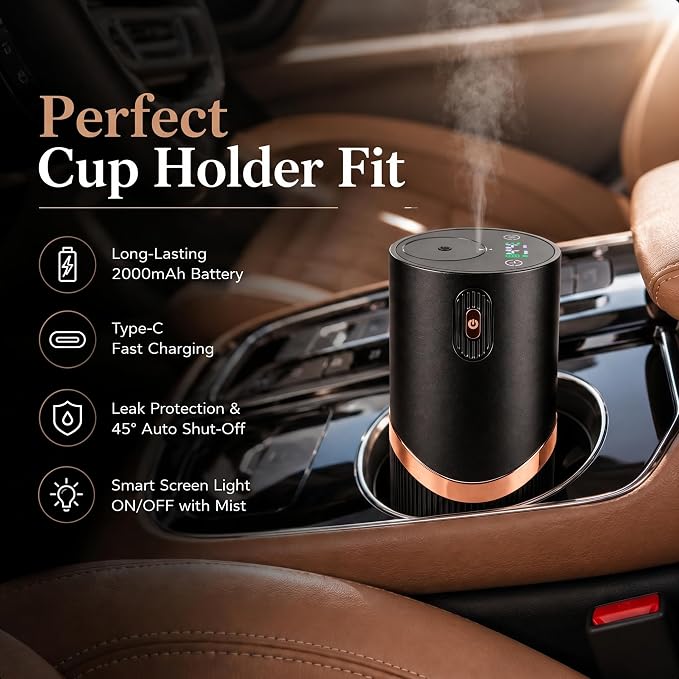 Waterless Essential Oil Diffuser, Mini Scent Air Machine Portable Diffuser for Home Car Office, Battery Operated Aromatherapy Diffuser with 10mL Hotel Scent Fragrance Oil, Timer & 4 Mist Levels, Black