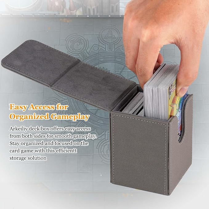 Arkeiliy Card Deck Box, 110+ Storage MTG Deck Box with 50 Pcs Card Sleeve, Collectible Trading Card Cases for Magic Commander and More (Grey)