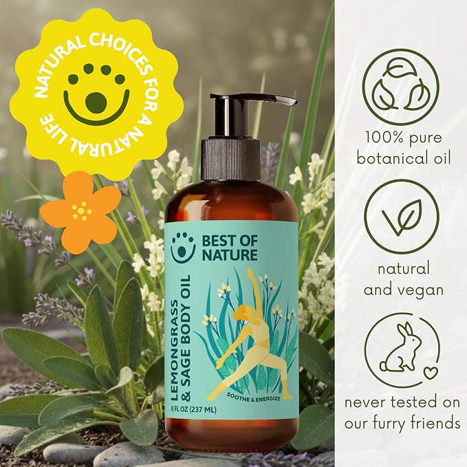 Best of Nature Lemongrass and Sage Massage Oil Blend - Non-Greasy Aromatherapy Massage Oil for Body, Skin & Face, Crafted with Pure Essential Oils, Half Gallon (64 fl oz)