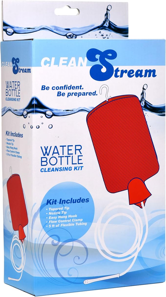 Cleanstream Water Bottle Douche Kit with Enema Tip, Vaginal Tip, 2 Quart Rubber Bottle, 5 Foot Tubing, Shut-Off Clamp, Adapter, Stopper and Hanging Hook for Personal Cleansing
