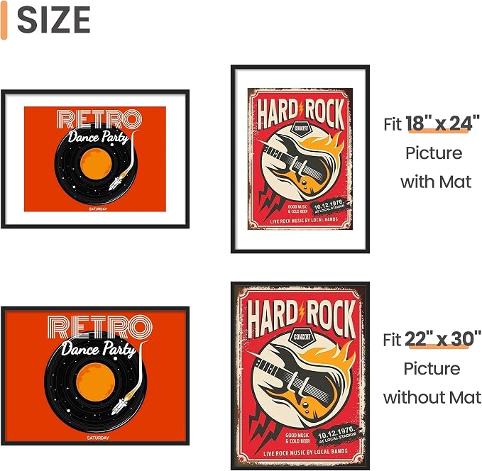 upsimples 22x30 Picture Frame, Display Pictures 18x24 with Mat or 22 x 30 Without, Wall Hanging Poster Frames, Black, 1 Pack