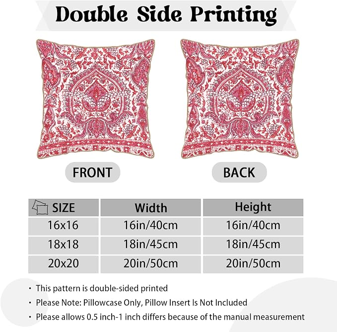 KSLIDS Pink Teal Flower Soft Velvet Throw Pillow Covers Set of 2 Boho Ethnic Red Foral Decorative Pillow Covers 16x16 Inch Bohemian Farmhouse Pillow Case for Sofa Couch Living Room Home Decor