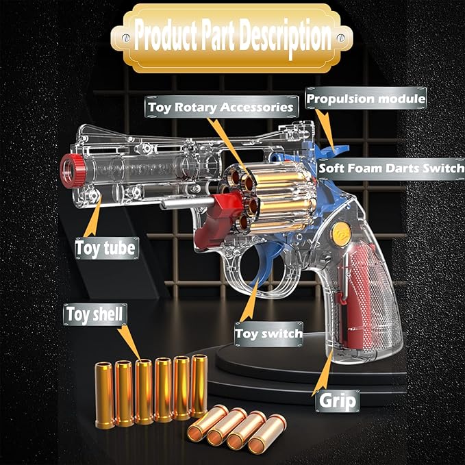 Clear Housing Toy Revolver Foam Blaster with Elite Soft Foam Darts for Nerf Guns Toys Gun Set for Kids Ages 5 6 7 8 Medium