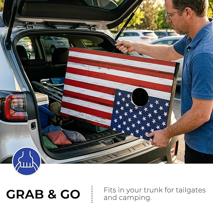 Portable Cornhole Board Set - Premium MDF Wood Corn Hole Game with 8 Regulation Bean Bags, for Backyard, Camping, and Outdoor Tailgating - Choose 3x2' Tailgate or 4x2' Regulation Size