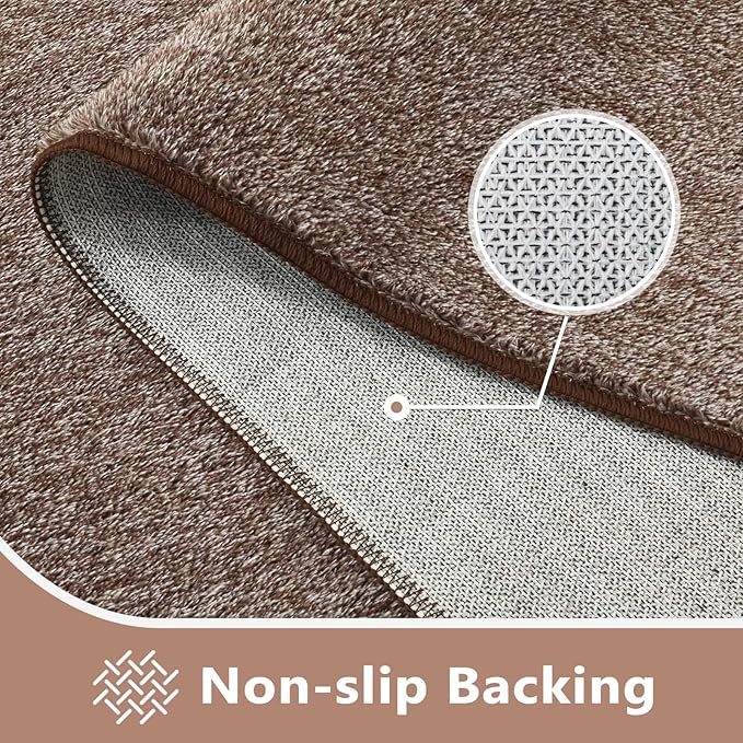 FinRèc 7x10 Washable Area Rugs for Bedroom Living Room, Low Pile Thin Rug Solid Color, Non-Slip Carpet Indoor for Home Decor (Brown/White)
