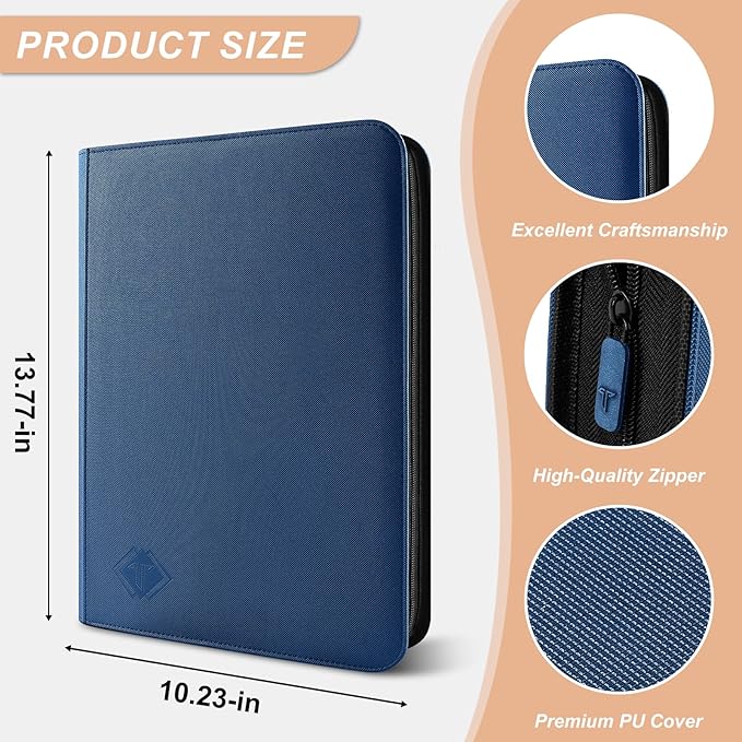 Trading Card Binder, Card Binder Album Folder Book Fit for MTG Baseball Football Sports Cards, Easy to Use Card Collection Binder (Blue, 432 Pockets)
