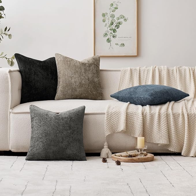 MIULEE Decorative Couch Throw Pillow Covers 18x18 Inch Navy Blue 2 Pack | Coastal Modern Boho Accent, Soft Chenille Pillow Covers, Farmhouse Cushion Cases for Home Decor Bed Sofa Living Room