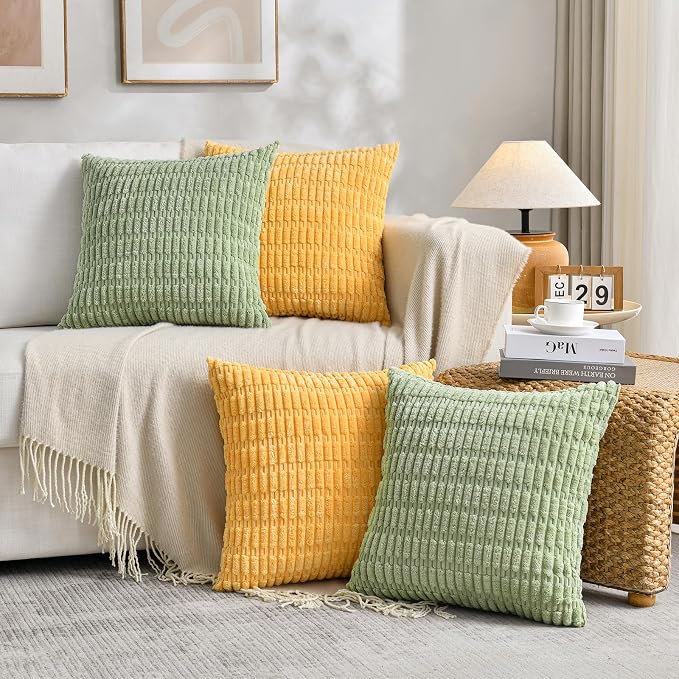 Fancy Homi 4 Packs Decorative Throw Pillow Covers for Living Room Couch Bed, Modern Farmhouse Boho Home Décor Accent Cushion Case, 24" x 24", Yellow Green Series