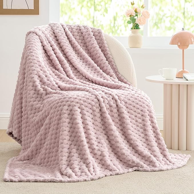 BEDELITE Lotus Pink Twin Blanket for Couch, Soft Cozy Gift for Women, 60*80 | 3D Jacquard Decorative Fleece Blanket, Super Soft Plush Throws, Cute Birthday Gift for Women & Men, Suitable for All Seasons