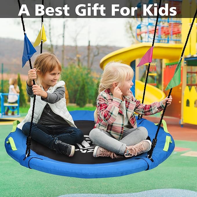 HeyZoo Tree Swing, Saucer Flying Swing 40 Inch for Kids, 900lbs Weight Capacity, with Adjustable Hanging Straps, for Backyard and Outdoor Playground, Gifts for Kids, Blue