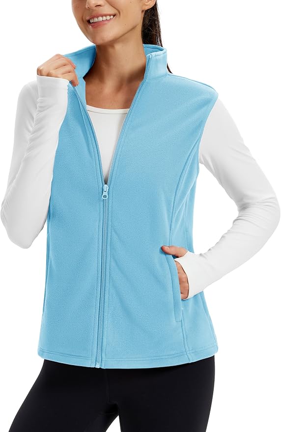 TACVASEN Women's Fleece Vest Lightweight Sleeveless Zip Jacket Outerwear | Soft Polar,Zipper Pockets,Stand Collar,Fall Winter Warm,Outdoor,Athletic,Running,Hiking,Travelling,Golf,Work